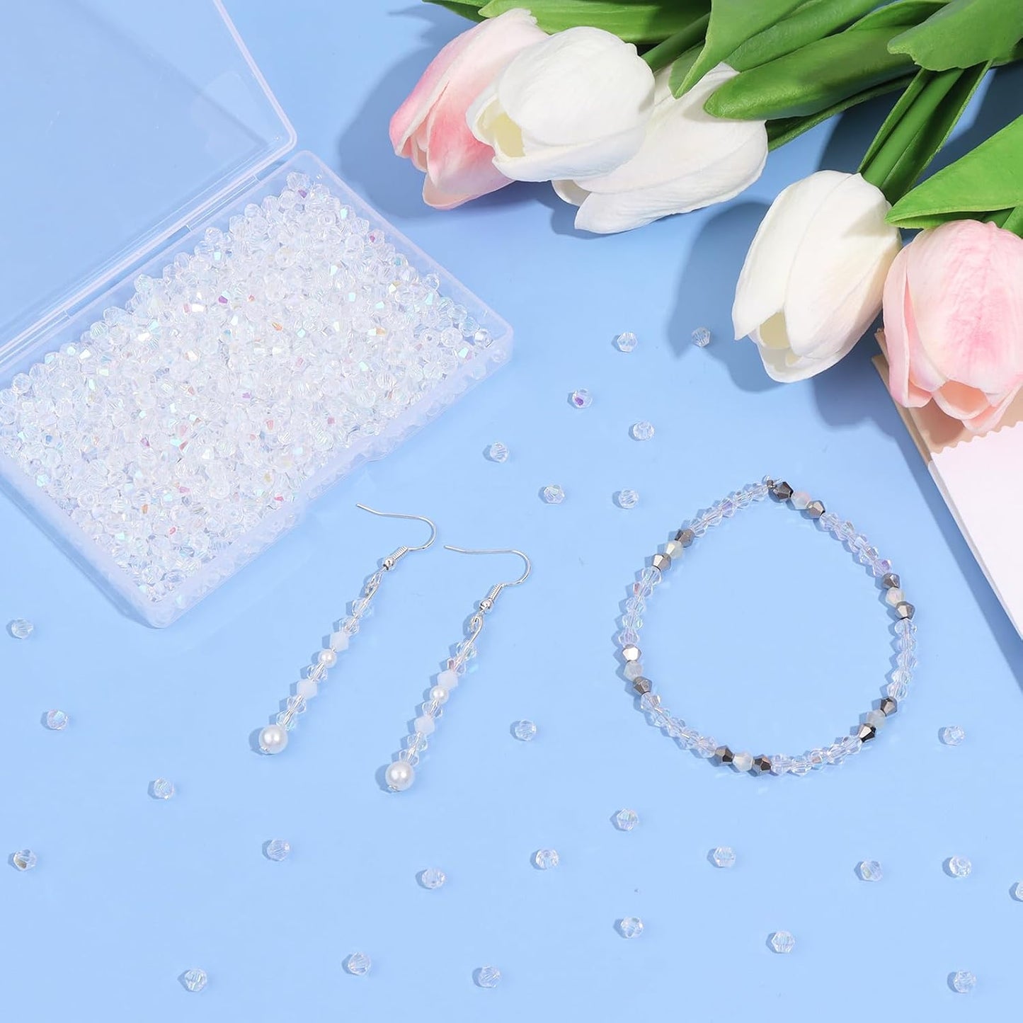 1000Pcs 4mm Faceted Crystal Glass Bicone Beads Loose Bead for DIY Bracelet Necklace Earring Keychain Jewelry Making,Yellow AB