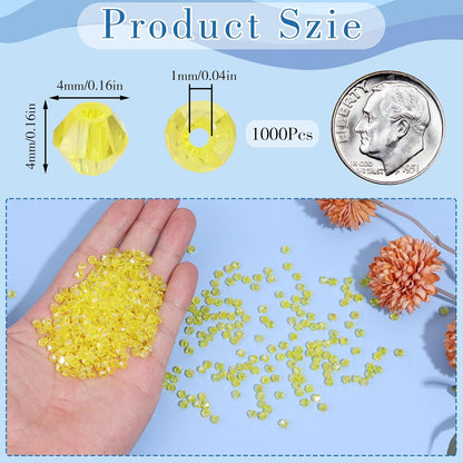 1000Pcs 4mm Faceted Crystal Glass Bicone Beads Loose Bead for DIY Bracelet Necklace Earring Keychain Jewelry Making,Yellow AB