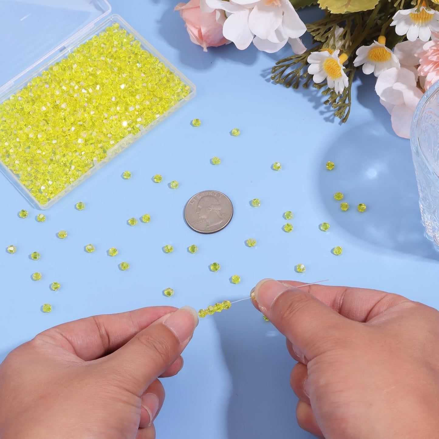 1000Pcs 4mm Faceted Crystal Glass Bicone Beads Loose Bead for DIY Bracelet Necklace Earring Keychain Jewelry Making,Yellow AB