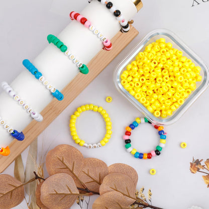 1000Pcs Pony Beads Bracelet 9mm Yellow Plastic Barrel Pony Beads for Necklace,Hair Beads for Braids,Key Chain,Jewelry Making (Yellow)