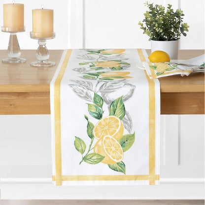 Newbridge Rectangle Fabric Table Runner, 70 Inch Long, Lemon Orchard, Indoor/Outdoor Stain Resistant No-Iron Fabric Table Runner, Fresh Lemon and Citrus Leaf