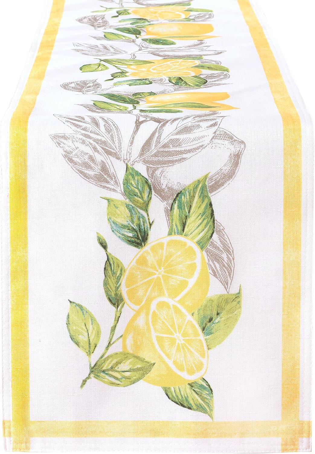 Newbridge Rectangle Fabric Table Runner, 70 Inch Long, Lemon Orchard, Indoor/Outdoor Stain Resistant No-Iron Fabric Table Runner, Fresh Lemon and Citrus Leaf