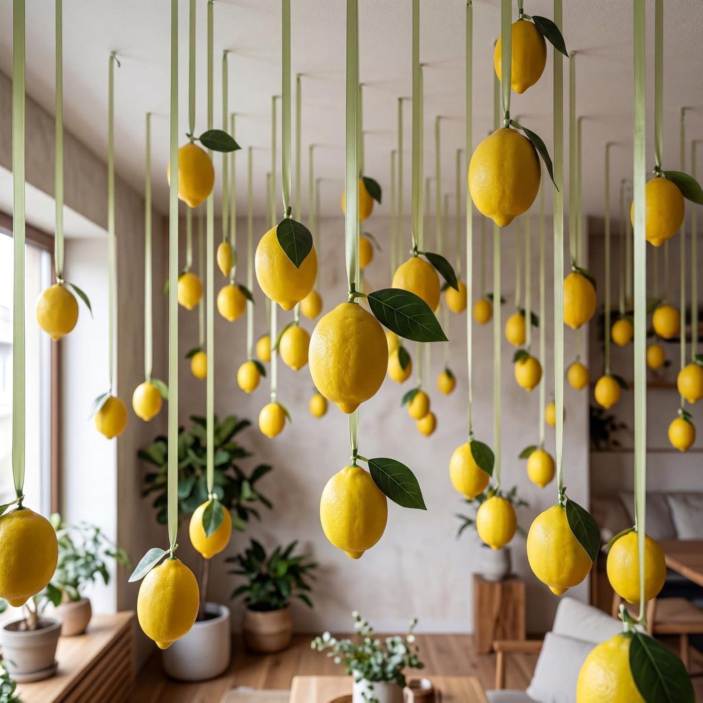 30 Pcs Lemon Hanging Decorations Yellow Artificial Lemon Party Swirl Decor Ceiling Wall Garlands for Summer Garden, Birthday Party, Bridal Shower Backdrop Supplies