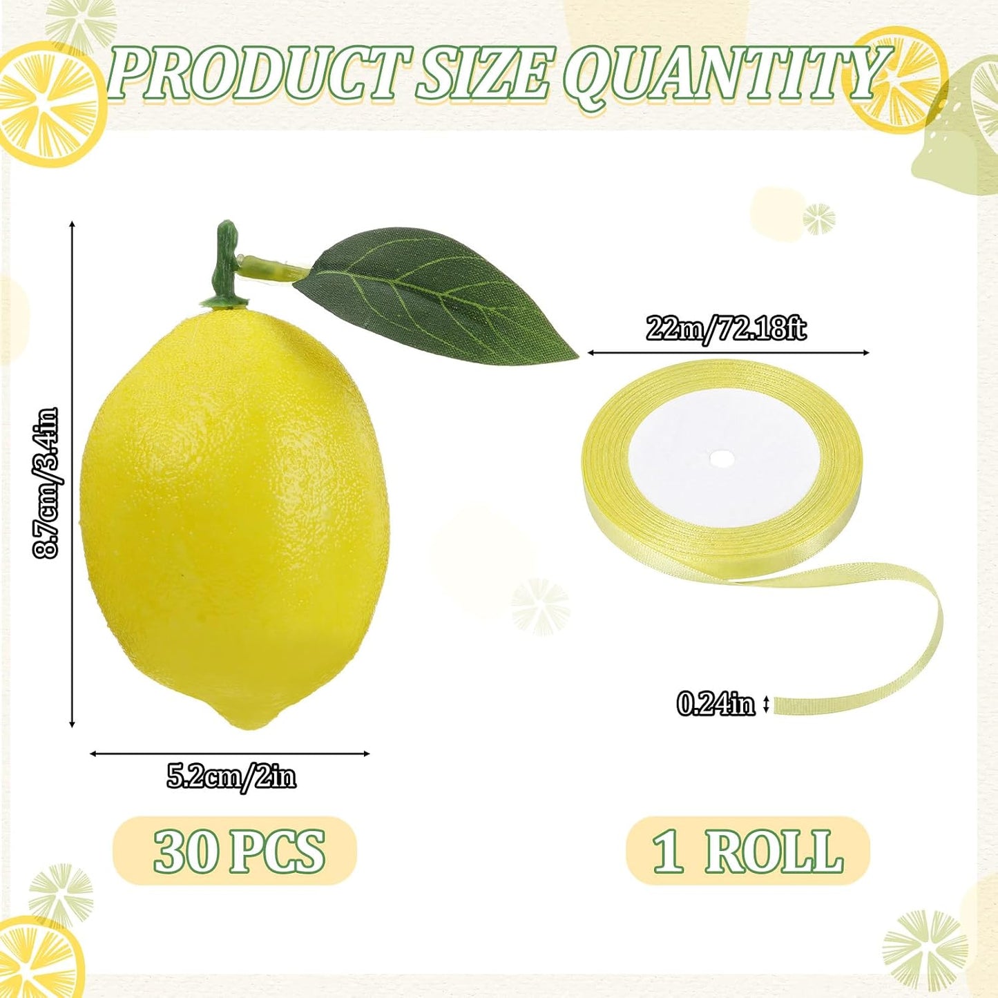 30 Pcs Lemon Hanging Decorations Yellow Artificial Lemon Party Swirl Decor Ceiling Wall Garlands for Summer Garden, Birthday Party, Bridal Shower Backdrop Supplies