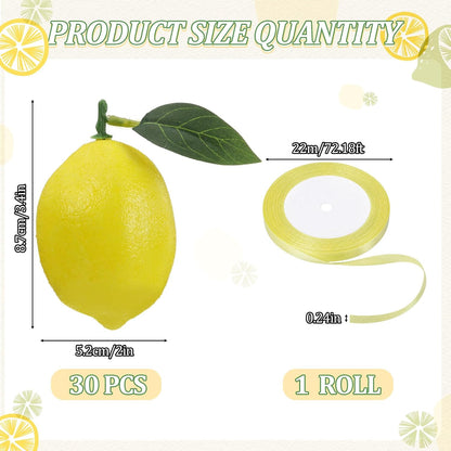 30 Pcs Lemon Hanging Decorations Yellow Artificial Lemon Party Swirl Decor Ceiling Wall Garlands for Summer Garden, Birthday Party, Bridal Shower Backdrop Supplies