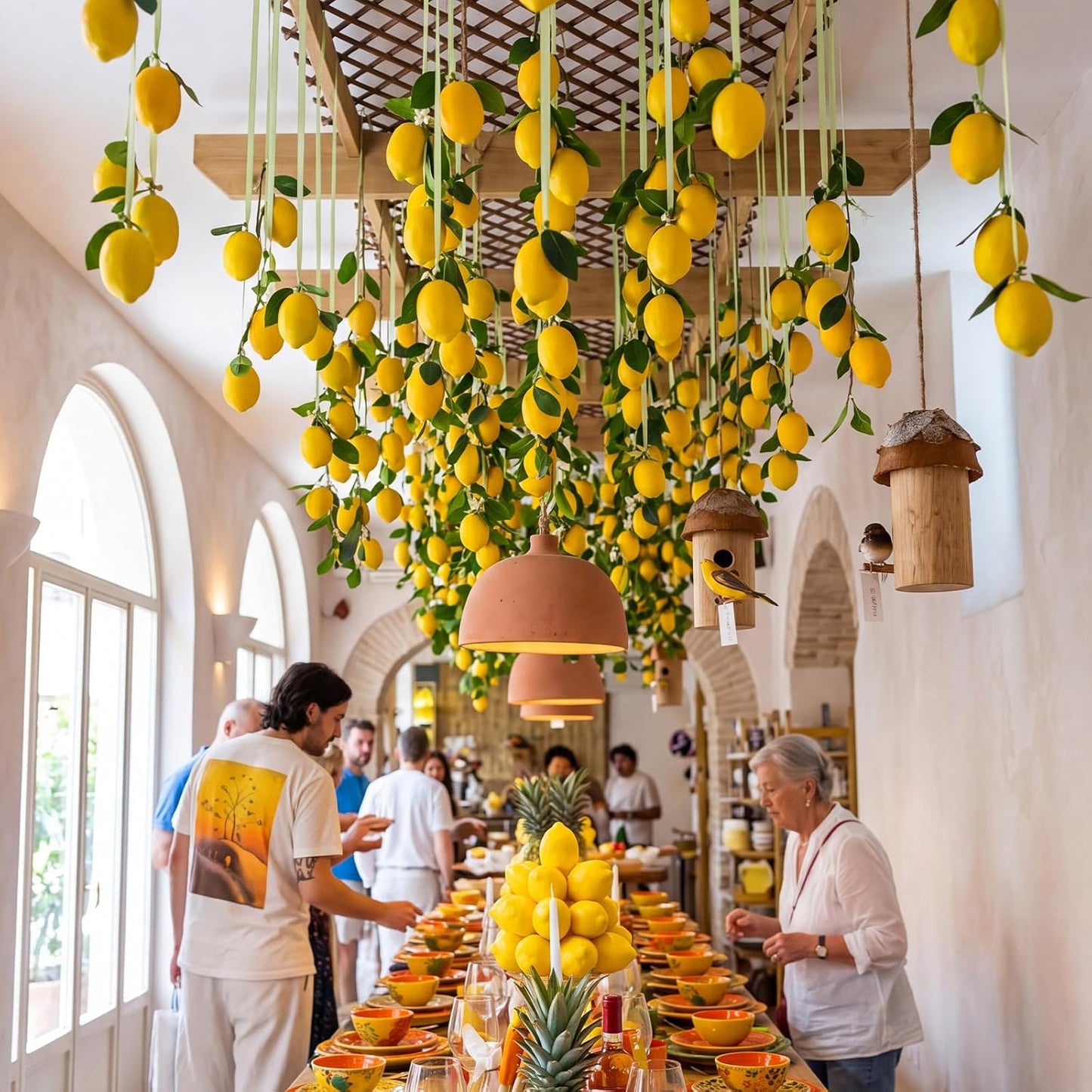30 Pcs Lemon Hanging Decorations Yellow Artificial Lemon Party Swirl Decor Ceiling Wall Garlands for Summer Garden, Birthday Party, Bridal Shower Backdrop Supplies