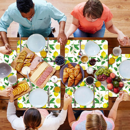 Lemon Placemats Set of 6 Summer Plastic Table Mats Yellow Lemonade Theme Place Mats Washable Vinyl Rustic Holiday Table Decoration for Indoor Outdoor Party Kitchen Dining