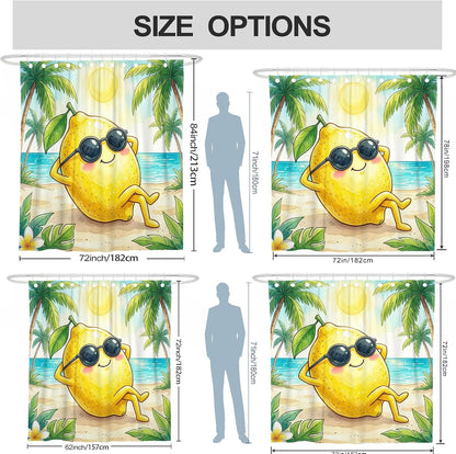 Lemon Shower Curtain, Summer Tropical Palm Tree Sun Summer Yellow Polyester Waterproof Bathtub Cloth Curtains Decor for Bathroom Guest Room 62x72 Inch