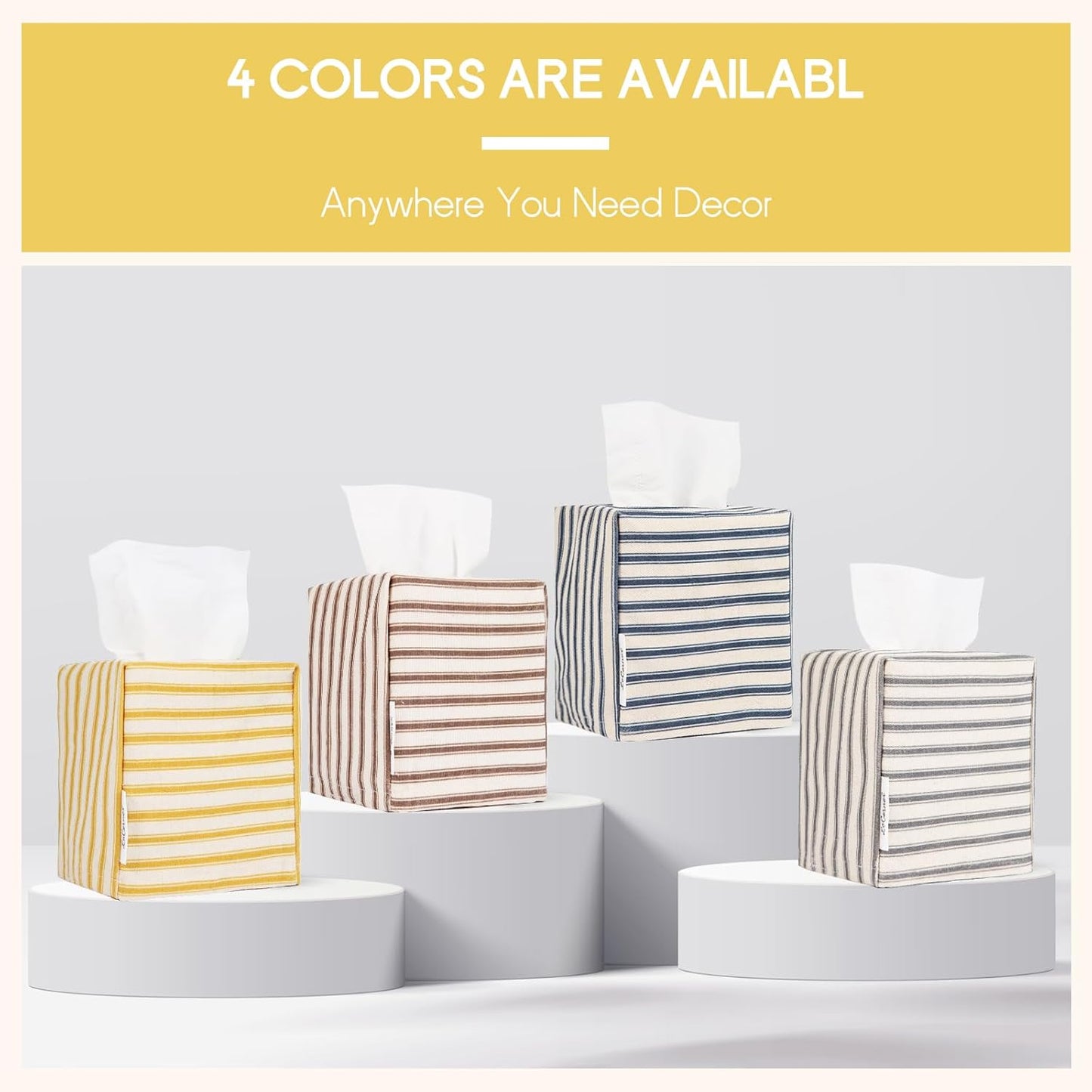 Tissue Box Cover, Fabric Tissue Box Holder Square, Stylish Toilet Paper Storage, Modern Bathroom Counter Organizer Decorations Accessories,Ticking Stripe 5''x5''x5'' (Ginger Yellow)