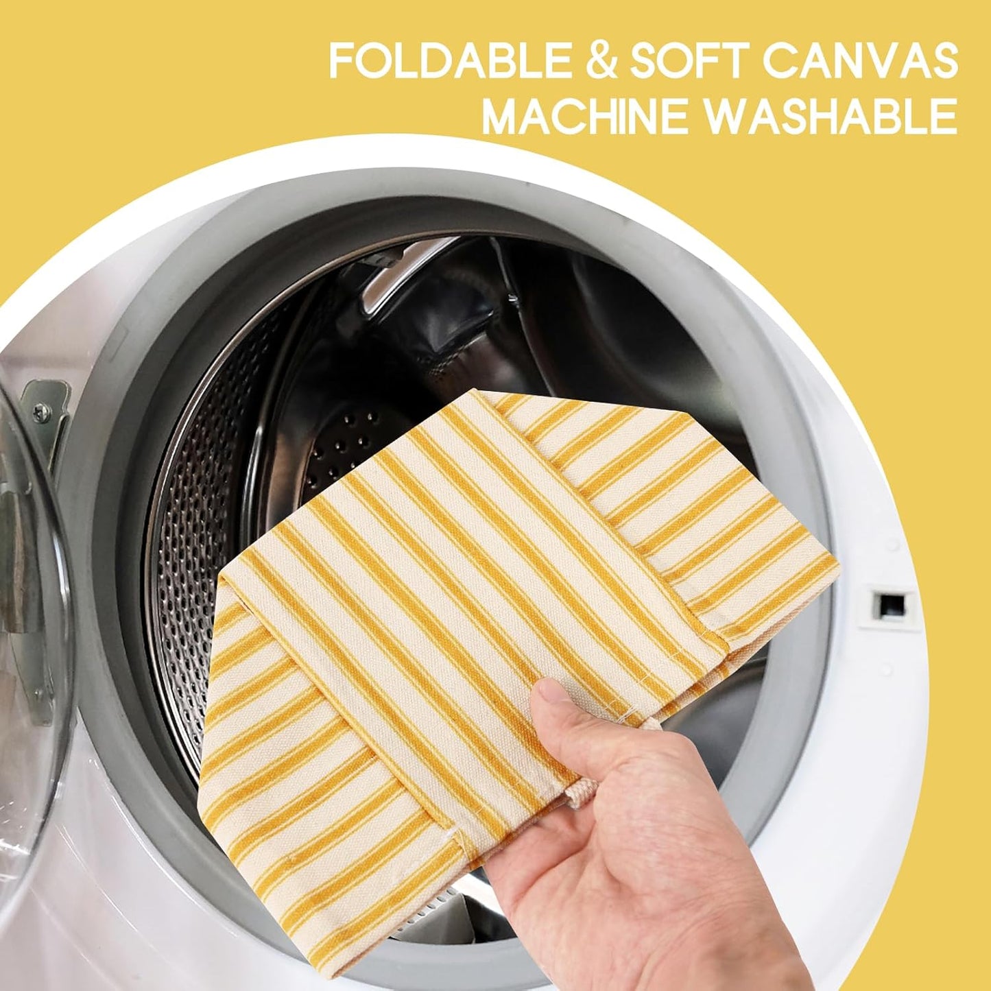Tissue Box Cover, Fabric Tissue Box Holder Square, Stylish Toilet Paper Storage, Modern Bathroom Counter Organizer Decorations Accessories,Ticking Stripe 5''x5''x5'' (Ginger Yellow)