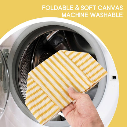 Tissue Box Cover, Fabric Tissue Box Holder Square, Stylish Toilet Paper Storage, Modern Bathroom Counter Organizer Decorations Accessories,Ticking Stripe 5''x5''x5'' (Ginger Yellow)