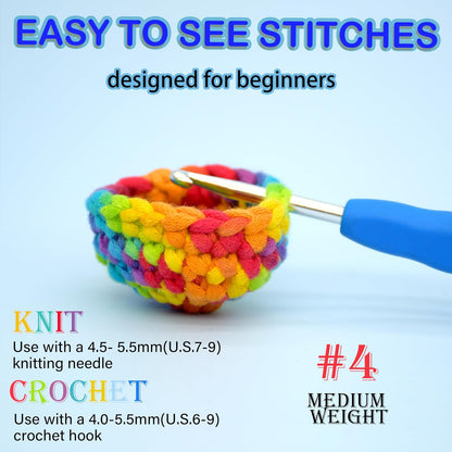 50g Rainbow Beginner Crochet Yarn for Crocheting and Knitting Multicolor Cotton Crochet Yarn for Beginners(Yellow Variegated)