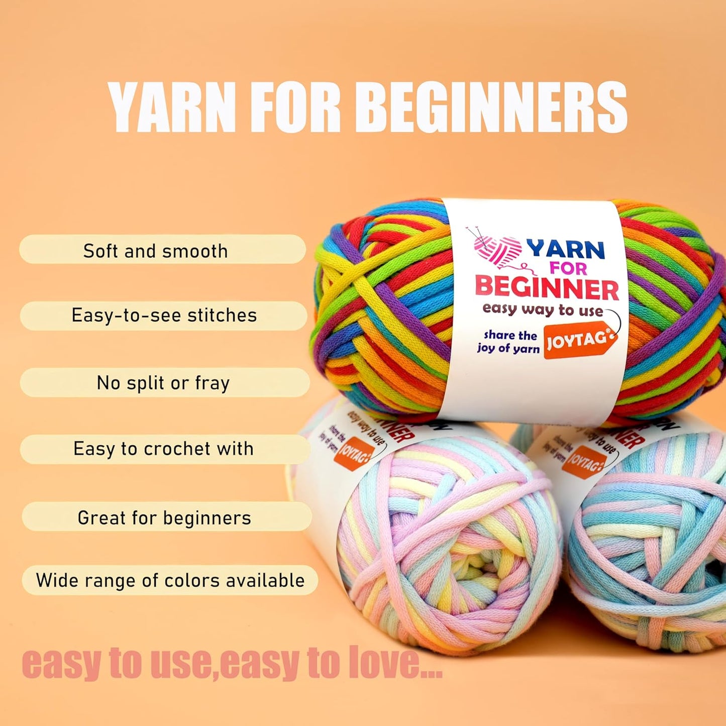 50g Rainbow Beginner Crochet Yarn for Crocheting and Knitting Multicolor Cotton Crochet Yarn for Beginners(Yellow Variegated)