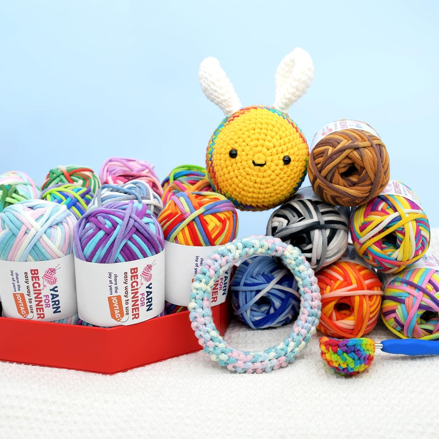 50g Rainbow Beginner Crochet Yarn for Crocheting and Knitting Multicolor Cotton Crochet Yarn for Beginners(Yellow Variegated)