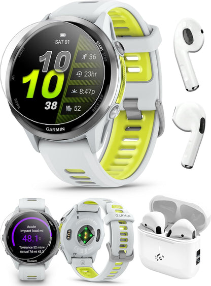 Garmin Forerunner 970 (Amp Yellow) Triathlon GPS Smartwatch Earbuds Bundle | Built for Triathlons & Advanced Runners, AMOLED Display, 26HR Batt | Includes Wireless Earbuds & Screen Protectors