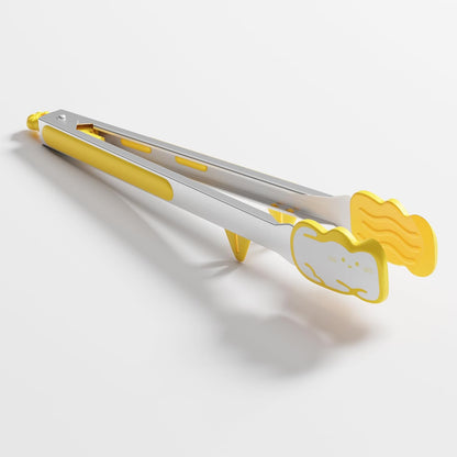 Silicone Stainless Steel Kitchen Tongs, 12inch, Yellow | Non-Slip Grip, Detachable, Standabe, Heat Resistant, Pull Lock, For Cooking, Grilling, Serving, BBQ and Tossing Salad