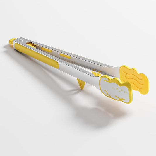 Silicone Stainless Steel Kitchen Tongs, 12inch, Yellow | Non-Slip Grip, Detachable, Standabe, Heat Resistant, Pull Lock, For Cooking, Grilling, Serving, BBQ and Tossing Salad