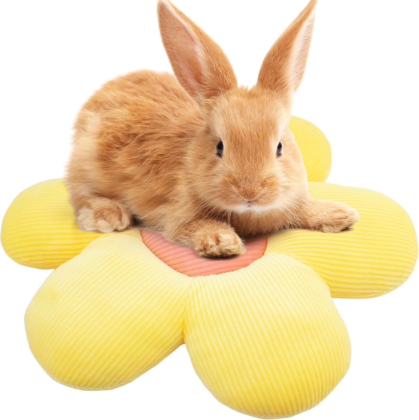 Rabbit Bed Mat, 14.9"X14.9" Soft Flower Shaped Bunny Bed, Washable Daisy Bunny Mat Double-Sided Reversible Plush Mat for Rabbit, Bunny, Cats, Dogs Yellow