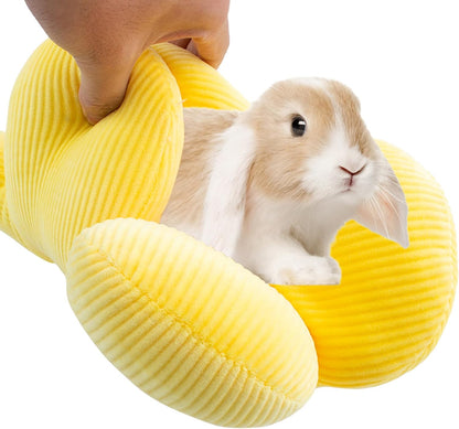 Rabbit Bed Mat, 14.9"X14.9" Soft Flower Shaped Bunny Bed, Washable Daisy Bunny Mat Double-Sided Reversible Plush Mat for Rabbit, Bunny, Cats, Dogs Yellow