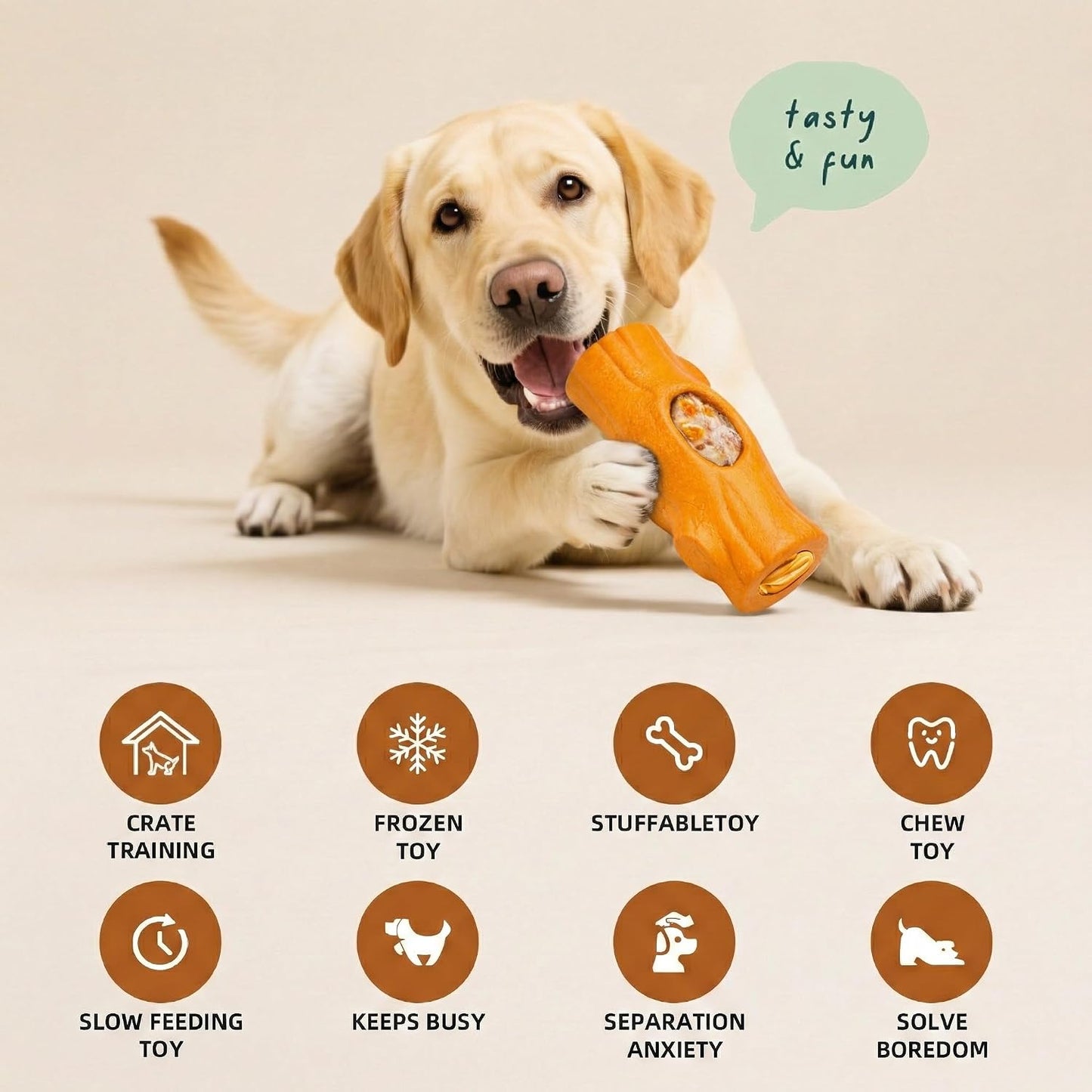 1 Pack Dog Toys for Aggressive Chewers Yellow | Frozen treat toy: freeze snacks inside for up to 20 min of chew time. Food-grade nylon & coffee wood, BPA-free.