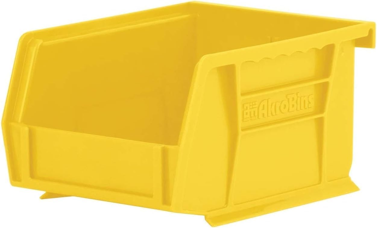 30210 AkroBins Plastic Storage Bins, Space-Saving Stackable Bins for Garage, Pantry, Craft Organization, 5" x 4" x 3", Yellow, 24-Pack