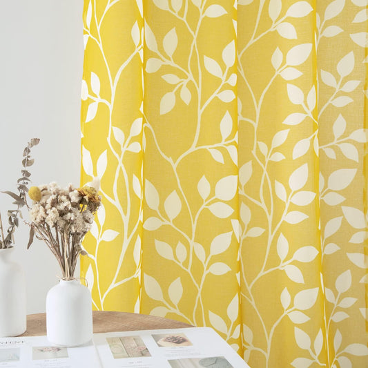 XTMYI Yellow Cafe Kitchen Curtains 36 Inch Length,Floral Sunflower Decor Tier Curtains Sets for Windows,Bright Lemon Yellow and White
