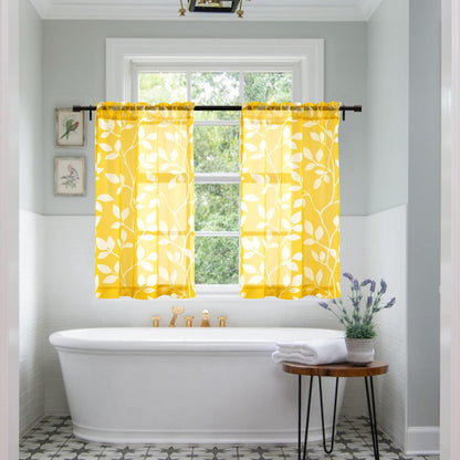 XTMYI Yellow Cafe Kitchen Curtains 36 Inch Length,Floral Sunflower Decor Tier Curtains Sets for Windows,Bright Lemon Yellow and White