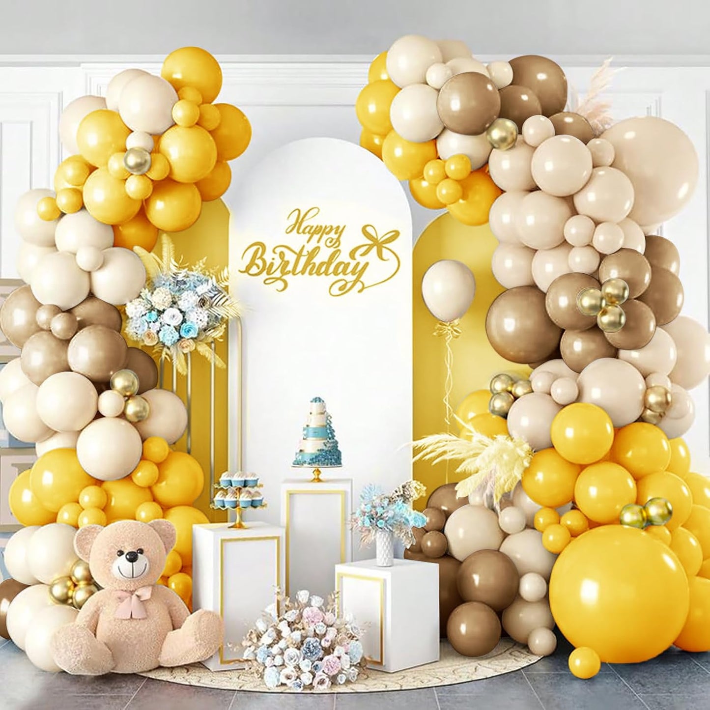 Orange Brown Nude Balloon Arch Kits, Ideal for Sunflower Bee Theme Party | 134Pcs Orange Apricot Tan Latex Balloons Garland, Neutral Baby Shower Gender Reveal Birthday Decorations Supplies