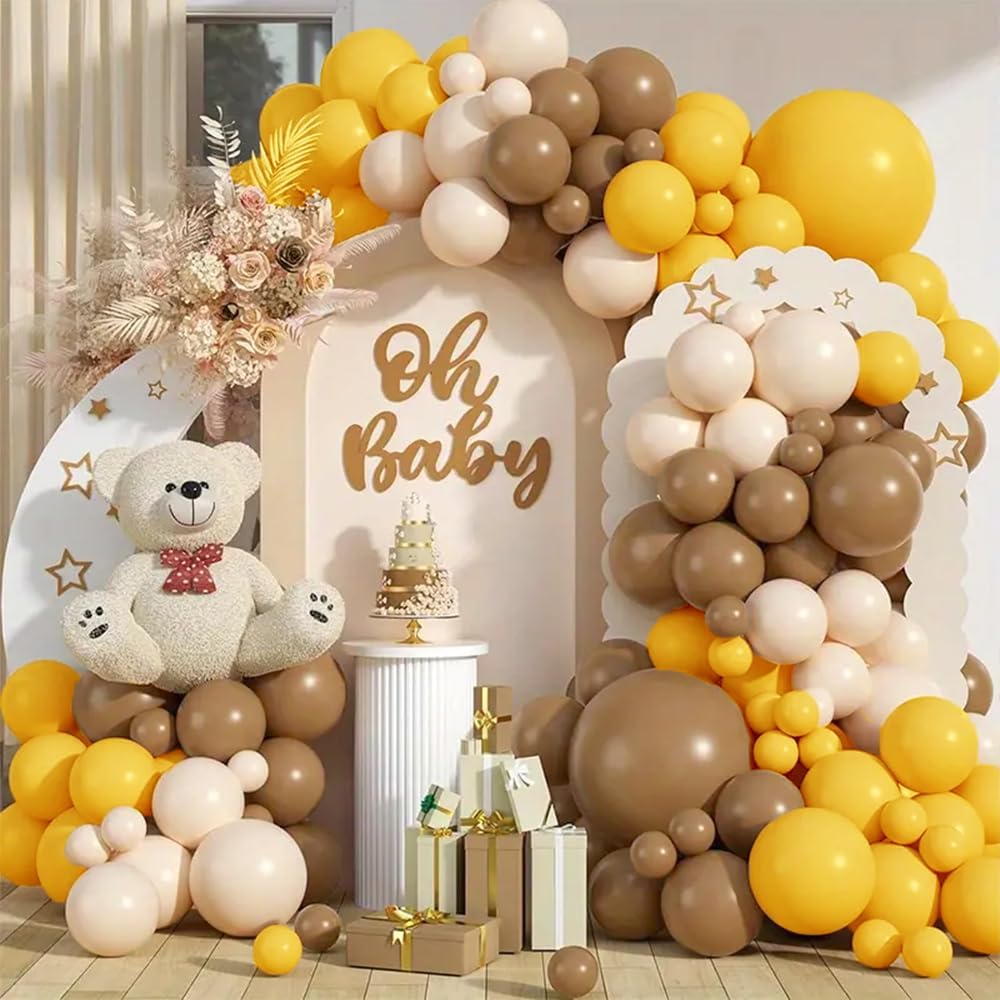 Orange Brown Nude Balloon Arch Kits, Ideal for Sunflower Bee Theme Party | 134Pcs Orange Apricot Tan Latex Balloons Garland, Neutral Baby Shower Gender Reveal Birthday Decorations Supplies