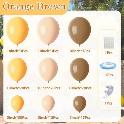 Orange Brown Nude Balloon Arch Kits, Ideal for Sunflower Bee Theme Party | 134Pcs Orange Apricot Tan Latex Balloons Garland, Neutral Baby Shower Gender Reveal Birthday Decorations Supplies