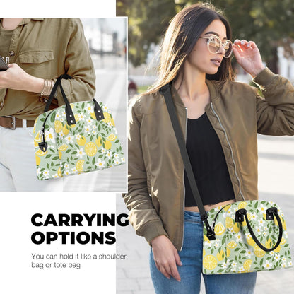 Summer Women Lunch Box Bag Leaf Large Camping Adult Lunch Tote Insulated Cooler Bag for Office Work Picnic,Lemon Flower