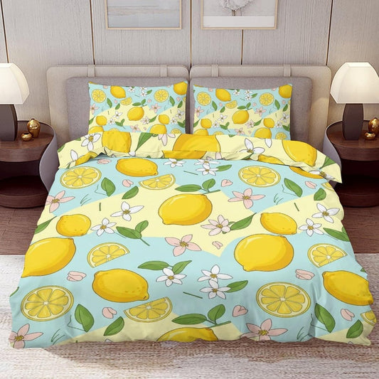 Comforter Cover Set Twin Size, Lemons and Flower 3-Piece Bedding Set for Boys Girls Teens Modern Soft Microfiber Bedroom Set Room Decor, 1 Duvet Cover + 2 Pillowcases