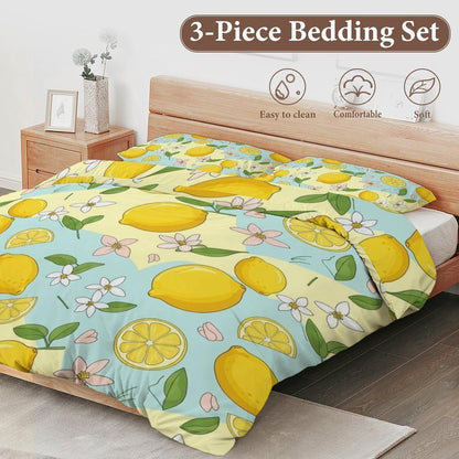 Comforter Cover Set Twin Size, Lemons and Flower 3-Piece Bedding Set for Boys Girls Teens Modern Soft Microfiber Bedroom Set Room Decor, 1 Duvet Cover + 2 Pillowcases