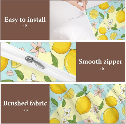 Comforter Cover Set Twin Size, Lemons and Flower 3-Piece Bedding Set for Boys Girls Teens Modern Soft Microfiber Bedroom Set Room Decor, 1 Duvet Cover + 2 Pillowcases