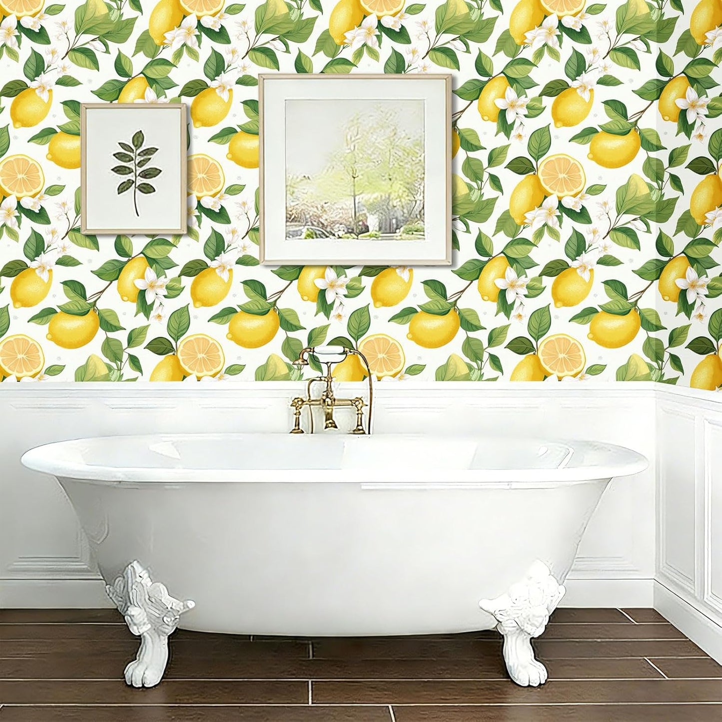 Modern Farmhouse Peel and Stick Wallpaper Yellow Lemon Floral Wallpaper 17.5"X10ft Self Adhesive Removable Green Botanical Fruit Contact Paper Vinyl Wall Mural for Bedroom Living Room Cabinets