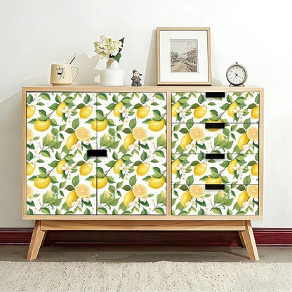 Modern Farmhouse Peel and Stick Wallpaper Yellow Lemon Floral Wallpaper 17.5"X10ft Self Adhesive Removable Green Botanical Fruit Contact Paper Vinyl Wall Mural for Bedroom Living Room Cabinets
