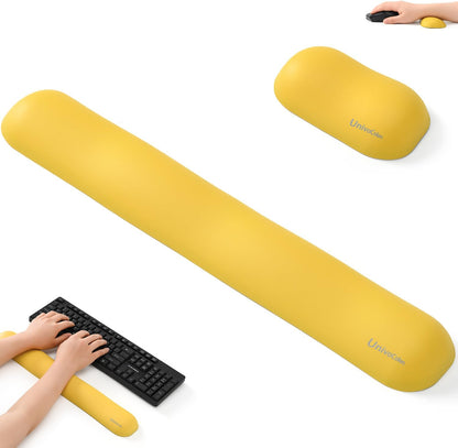 Design-Wave Set of Wrist Rest,Artificial Sheepskin+Memory Foam+Ergonomic+Anti-Slip Gel, Resilience Support During Work and Gaming,Keyboard Accessory,Yellow