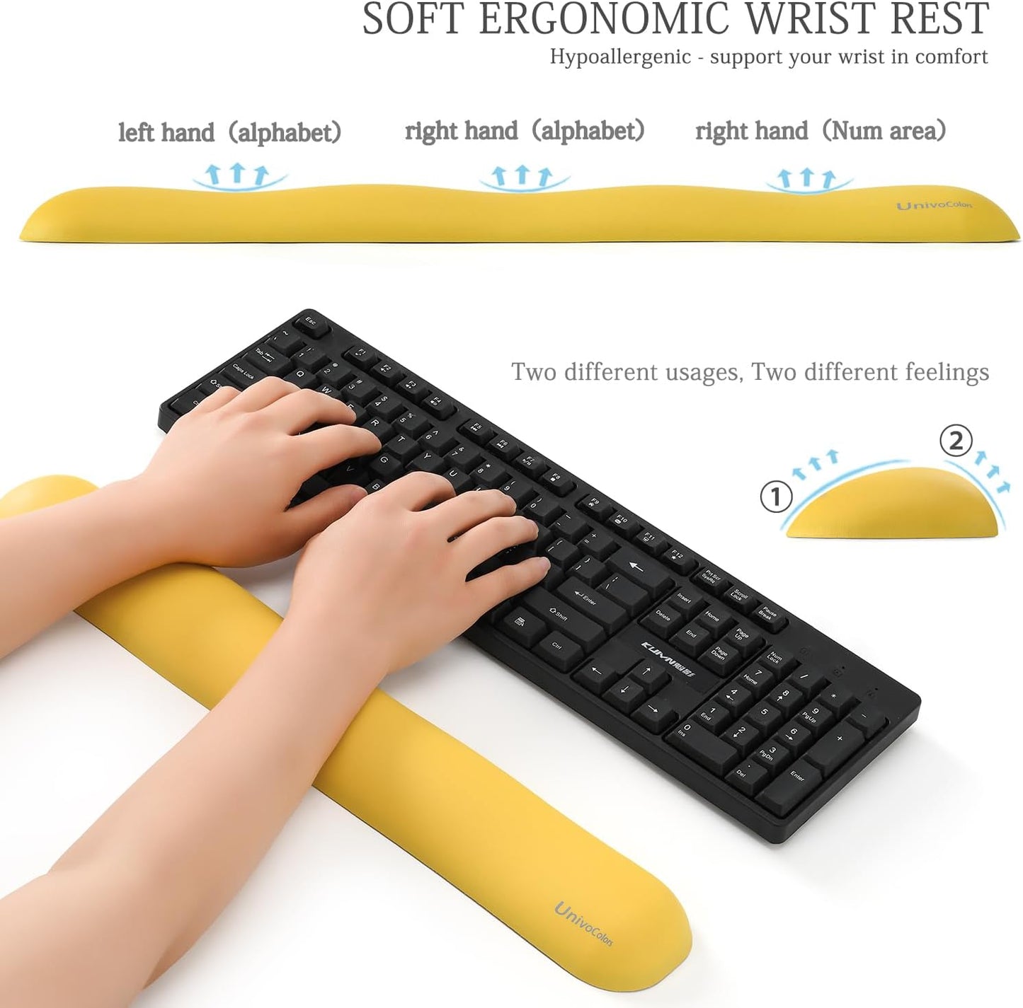 Design-Wave Set of Wrist Rest,Artificial Sheepskin+Memory Foam+Ergonomic+Anti-Slip Gel, Resilience Support During Work and Gaming,Keyboard Accessory,Yellow