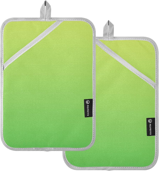 2 Pack Pot Holders, Solid Color Yellow Light Green Gradient Oven Mitts Potholders Sets for Kitchen Countertops, Square 7x9.8 in