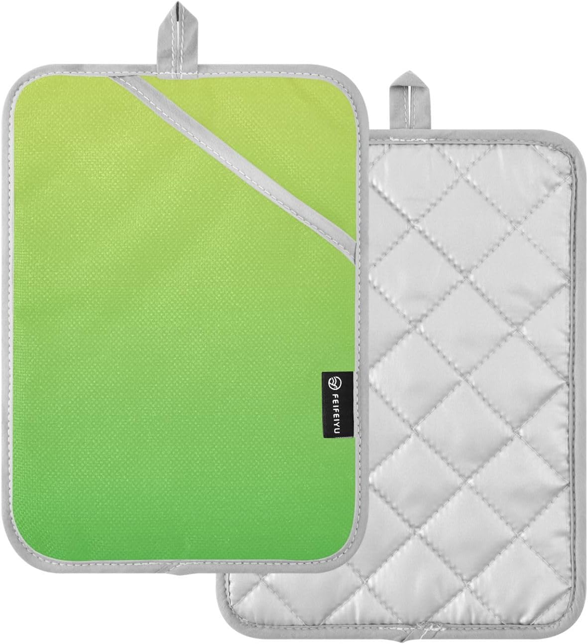 2 Pack Pot Holders, Solid Color Yellow Light Green Gradient Oven Mitts Potholders Sets for Kitchen Countertops, Square 7x9.8 in