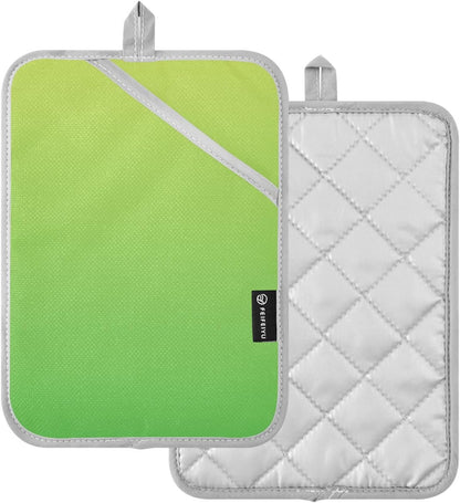 2 Pack Pot Holders, Solid Color Yellow Light Green Gradient Oven Mitts Potholders Sets for Kitchen Countertops, Square 7x9.8 in