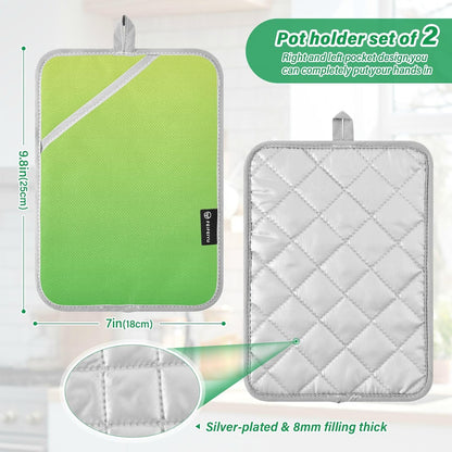 2 Pack Pot Holders, Solid Color Yellow Light Green Gradient Oven Mitts Potholders Sets for Kitchen Countertops, Square 7x9.8 in