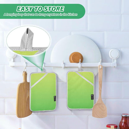 2 Pack Pot Holders, Solid Color Yellow Light Green Gradient Oven Mitts Potholders Sets for Kitchen Countertops, Square 7x9.8 in
