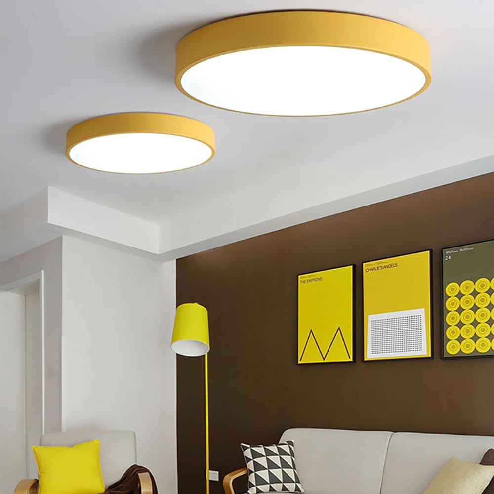 LED Ceiling Light Fixture,16 Inch Modern Round Recessed Ceiling Lights,Dimmable Light,24W Yellow Close to Ceiling Lighting Flush Mount Living Room Bedroom,3000K-6000K