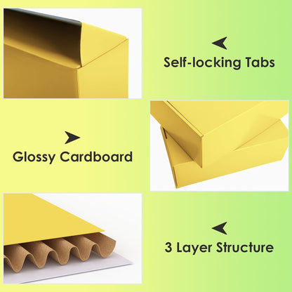 20 Pack 12x9x4 in Cardboard Shipping Boxes, Lemon Yellow Gift Box | Bright Color, Tuck Top, Quick Fold, Easy Assemble, Shape Well, Single Corrugated, Shirt, Shoe, Small Business Packaging