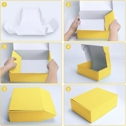 20 Pack 12x9x4 in Cardboard Shipping Boxes, Lemon Yellow Gift Box | Bright Color, Tuck Top, Quick Fold, Easy Assemble, Shape Well, Single Corrugated, Shirt, Shoe, Small Business Packaging