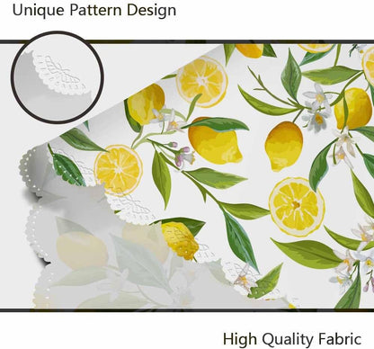 Yellow Lemon Tablecloth Round Table Cloth Fruit Tree Branches Leaves Flowers Bloom Bright Summer Polyester Tablecloths 60 Inch for Dining Room, Party, Banquet