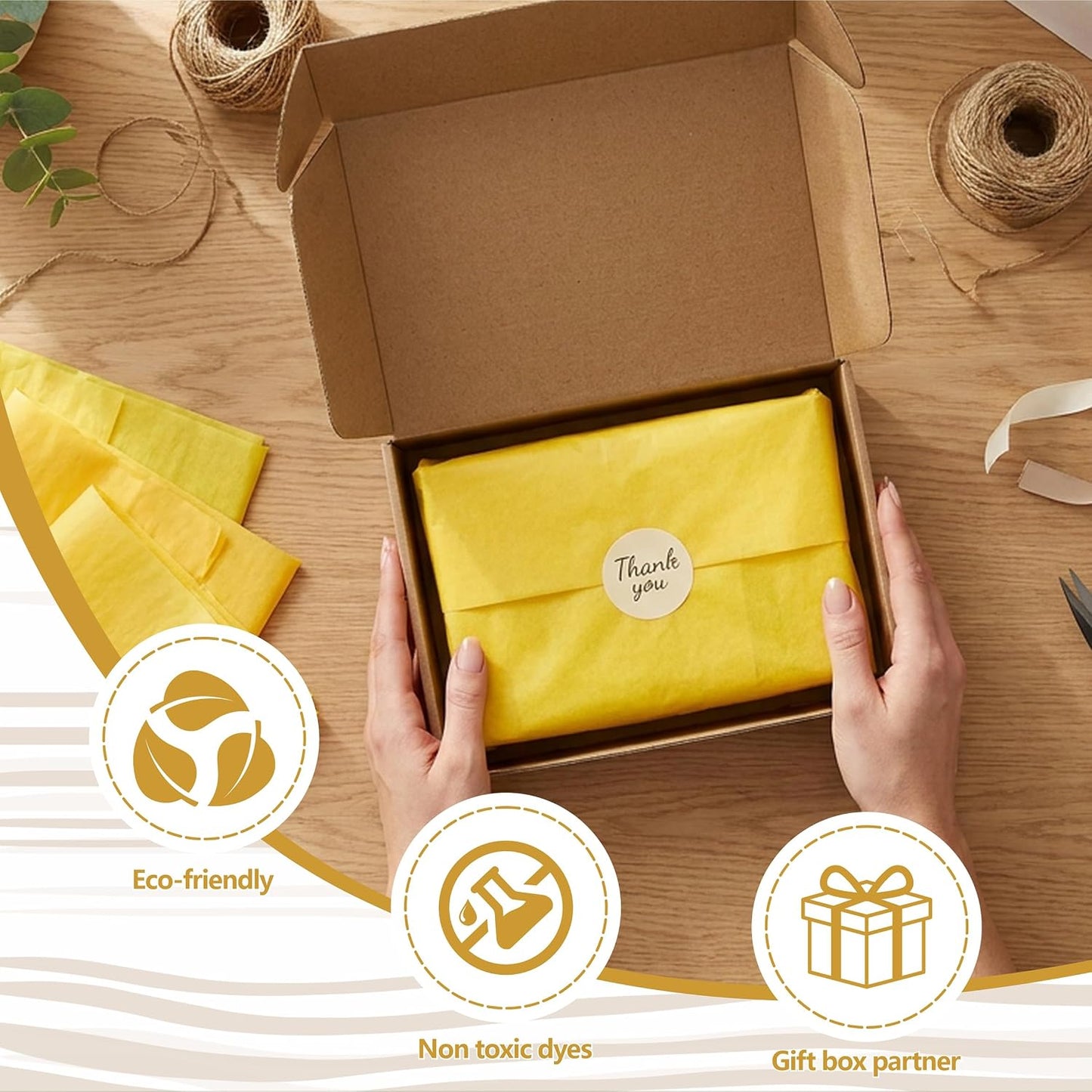 100 Sheets Yellow Tissue Paper 20"X14" Tissue Paper for Gift Bags, Gift Wrapping Tissue, Christmas Tissue Paper Anniversary Holiday Decoration Arts Craft