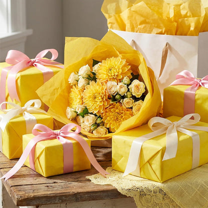 100 Sheets Yellow Tissue Paper 20"X14" Tissue Paper for Gift Bags, Gift Wrapping Tissue, Christmas Tissue Paper Anniversary Holiday Decoration Arts Craft