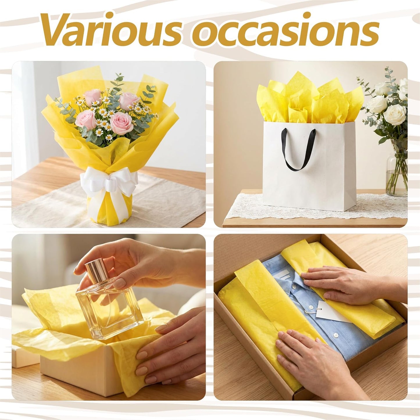 100 Sheets Yellow Tissue Paper 20"X14" Tissue Paper for Gift Bags, Gift Wrapping Tissue, Christmas Tissue Paper Anniversary Holiday Decoration Arts Craft